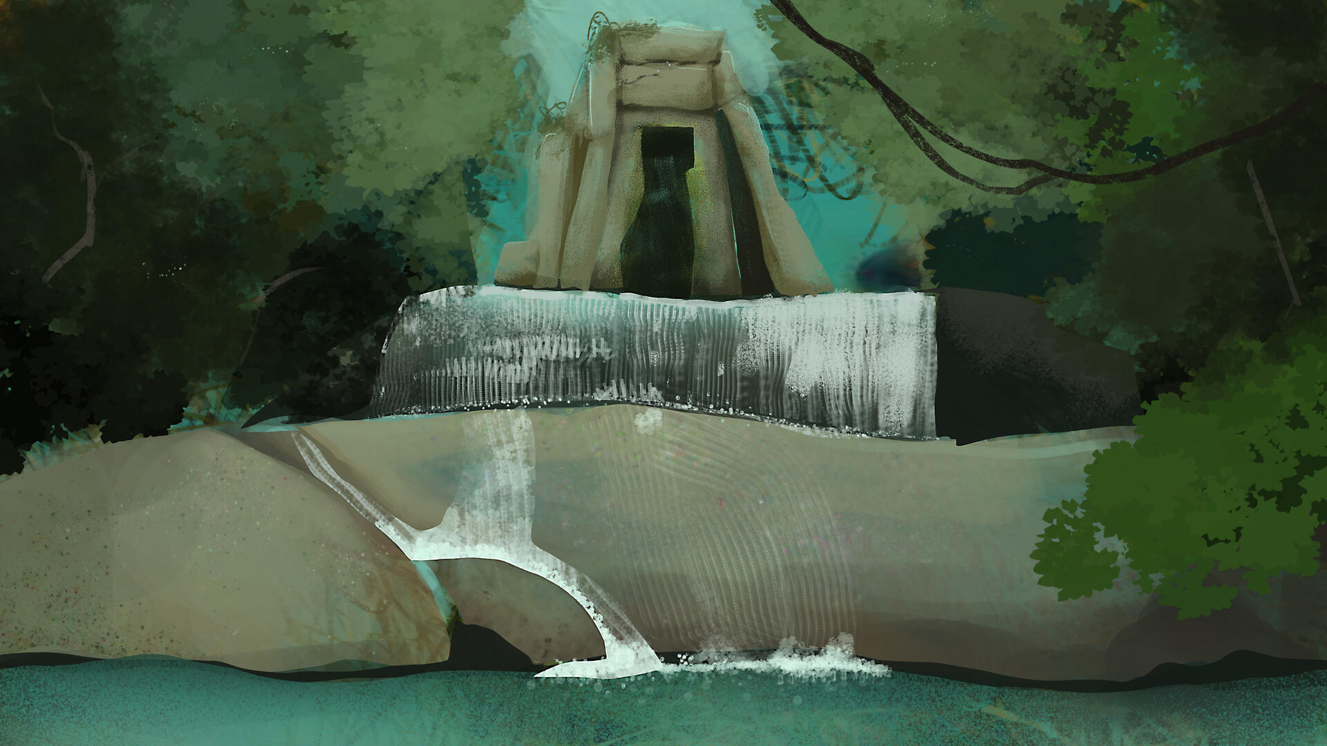 Spitpaint: An ancient doorway has been reclaimed by the jungle. Done in an hour.