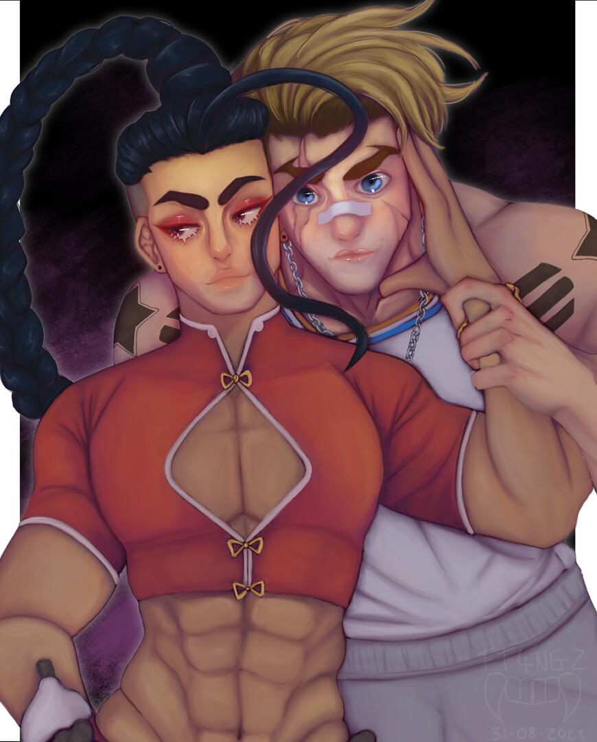 fanart of luke and jamie from street fighter 6. i came up with jamie&#39;s outfit myself.