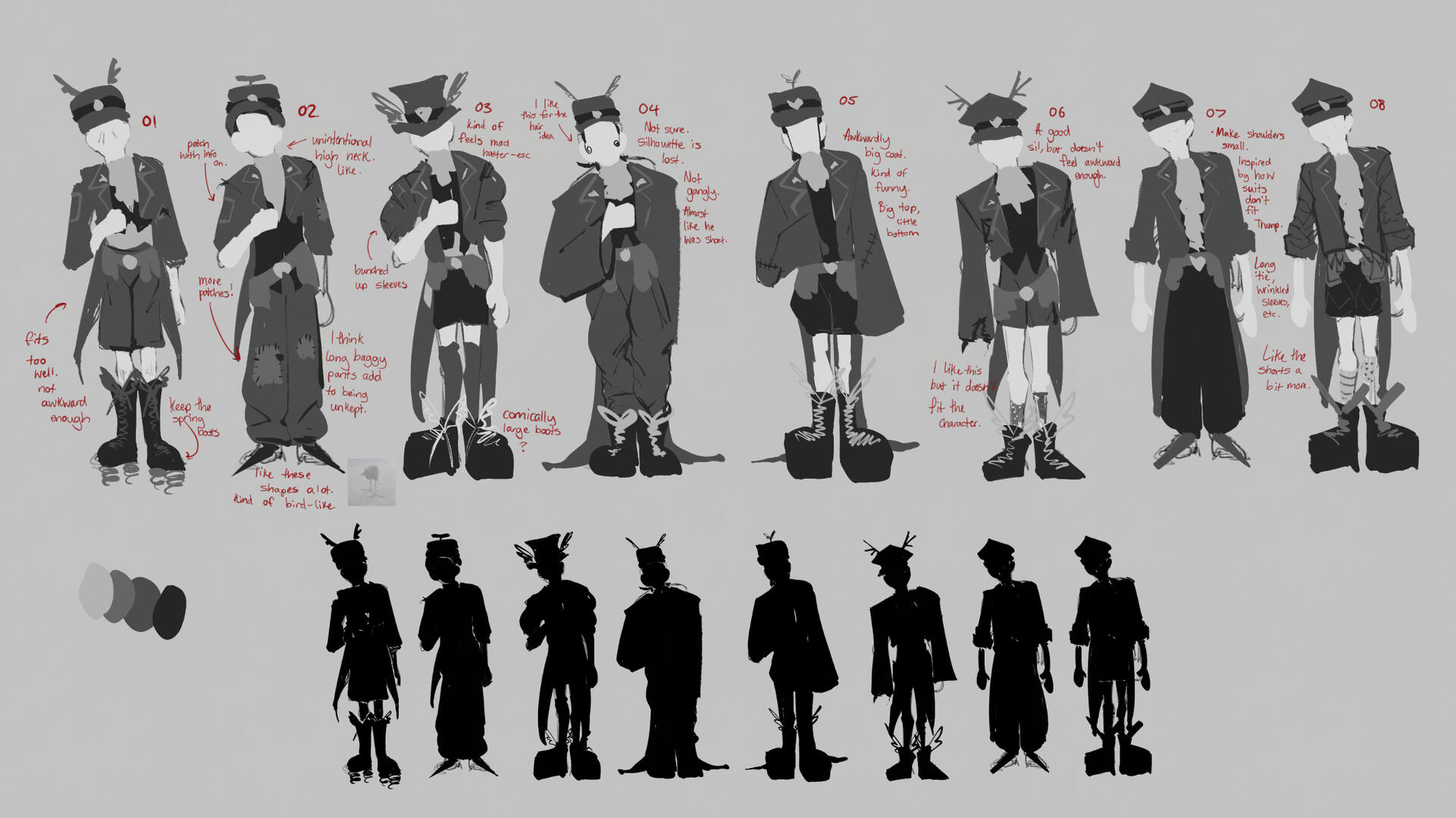 testing what the set uniform would specifically look like on engel, testing his personality since he&#39;s aloof and clumsy. trying to show this on his clothes.