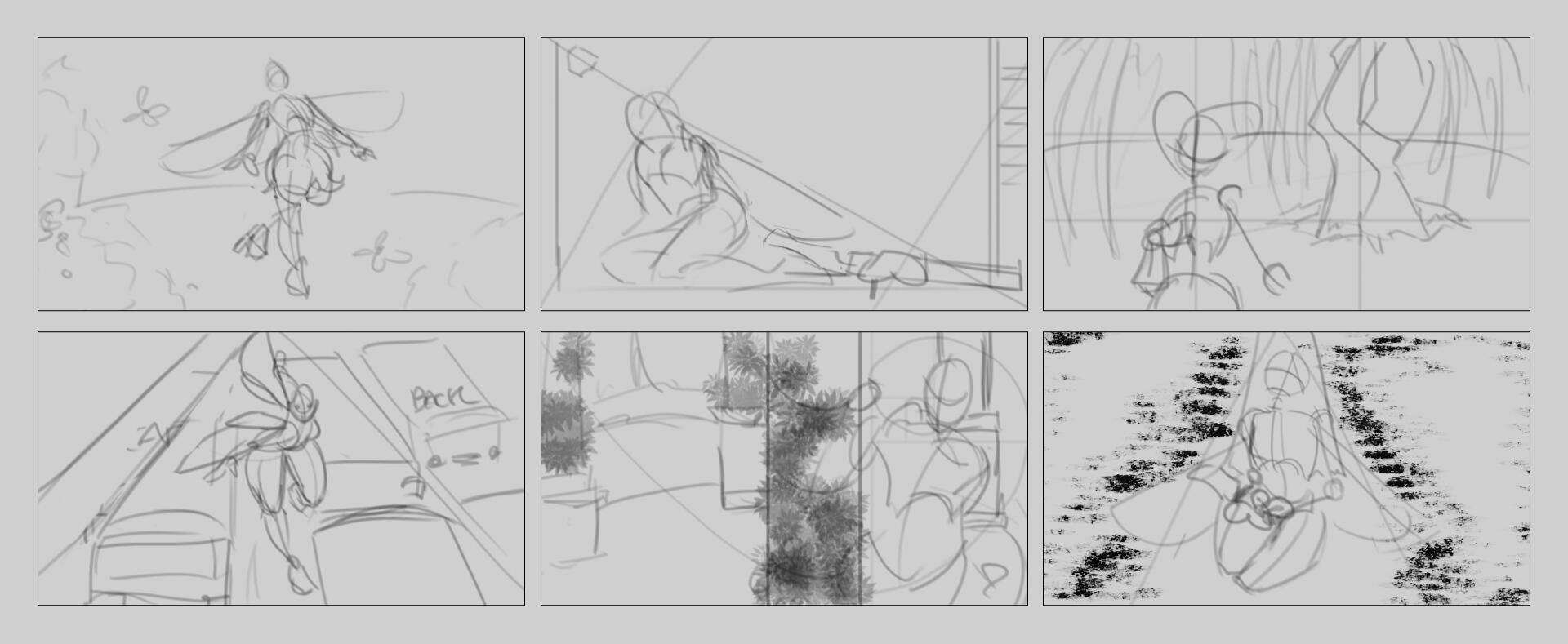 Initial, rough thumbnail sketches.