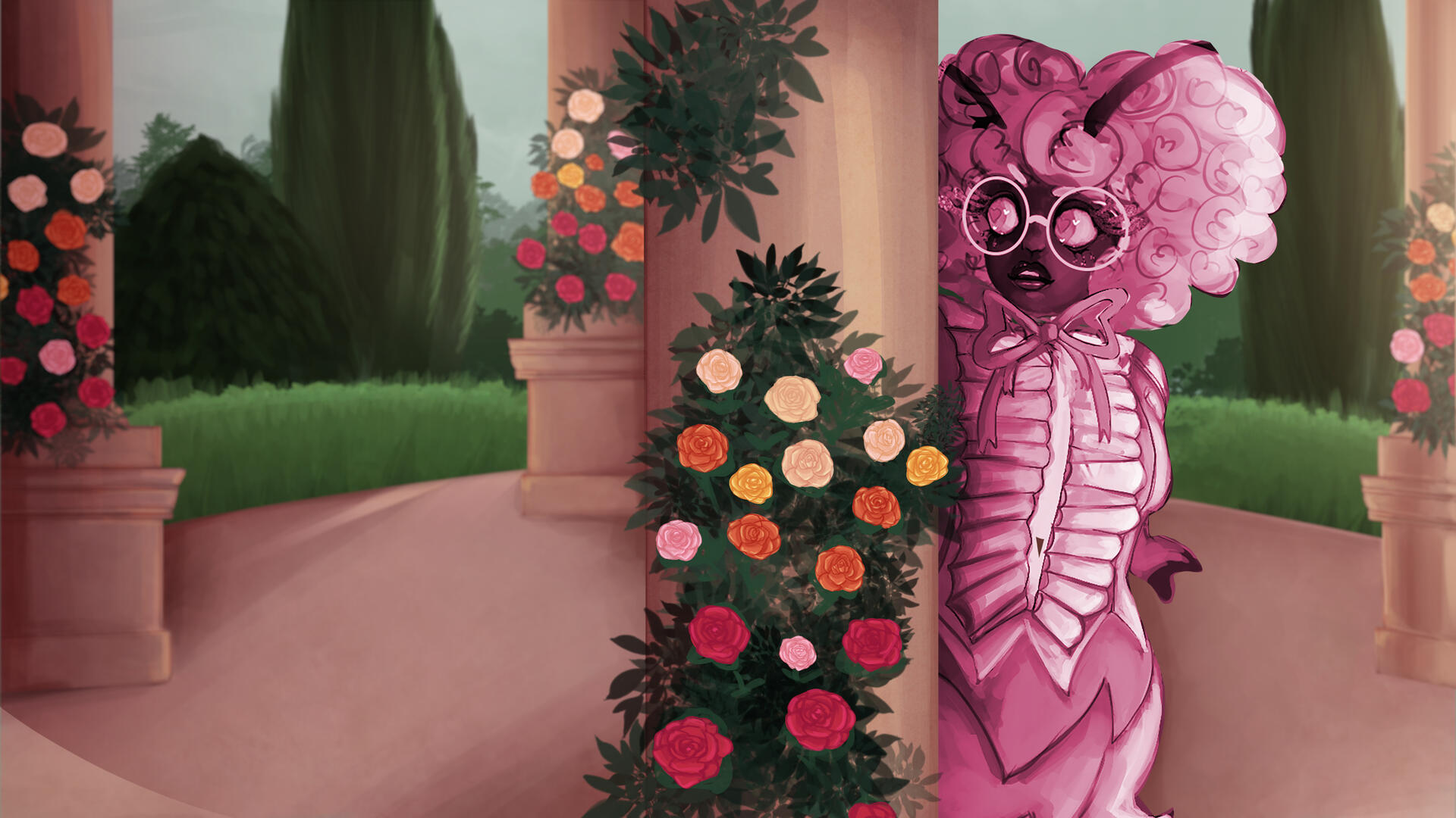 Here, I've adjusted Desiree's position slightly. I've also started to add a little bit of blurring to the background, to add to the depth of field.