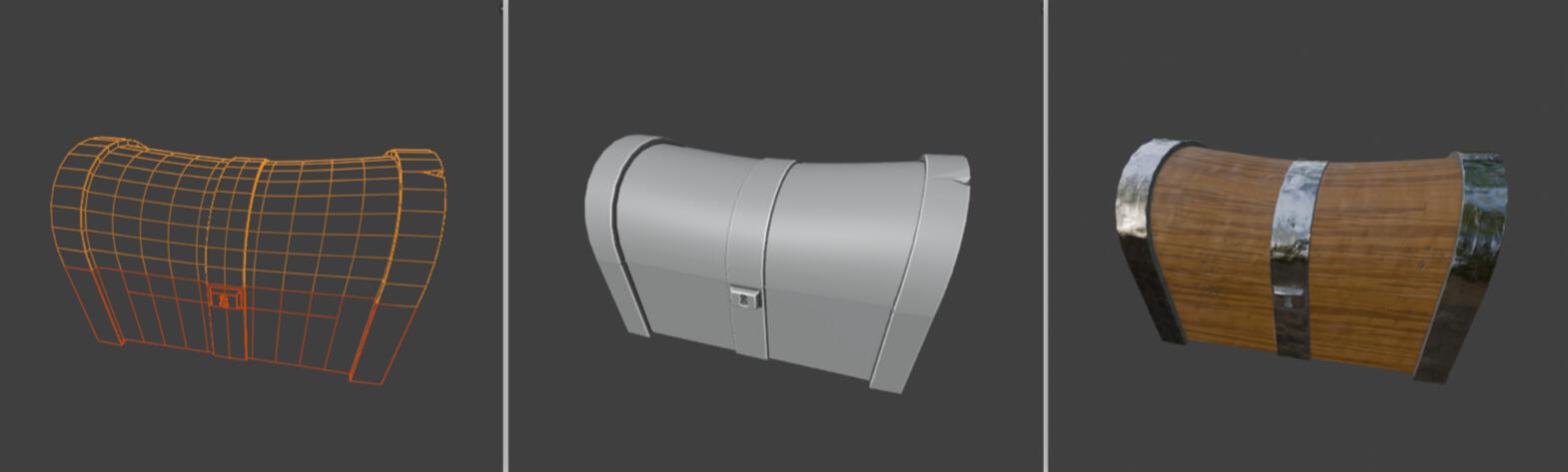 wireframe, solid, texture of the treasure chest