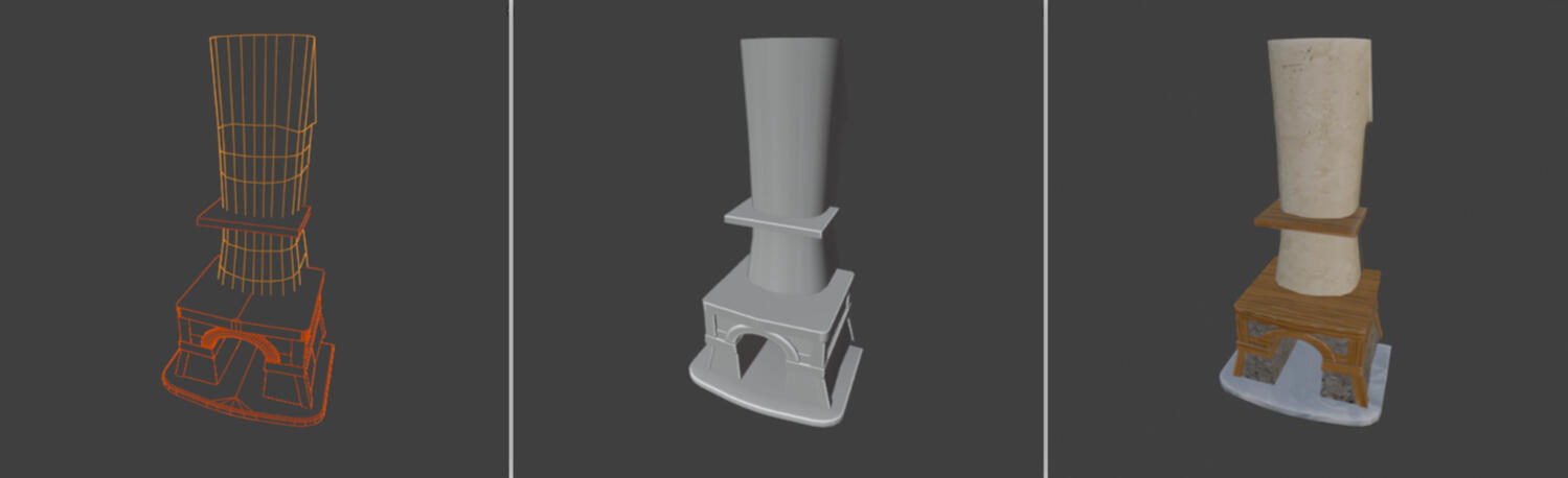 wireframe, solid &amp; texture of the fireplace