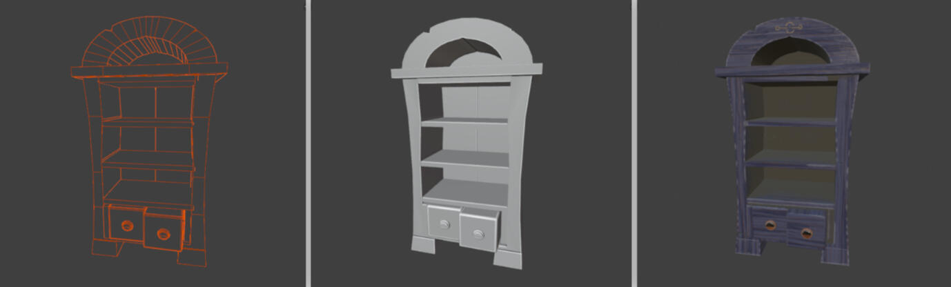 wireframe, solid &amp; texture of the bookcase