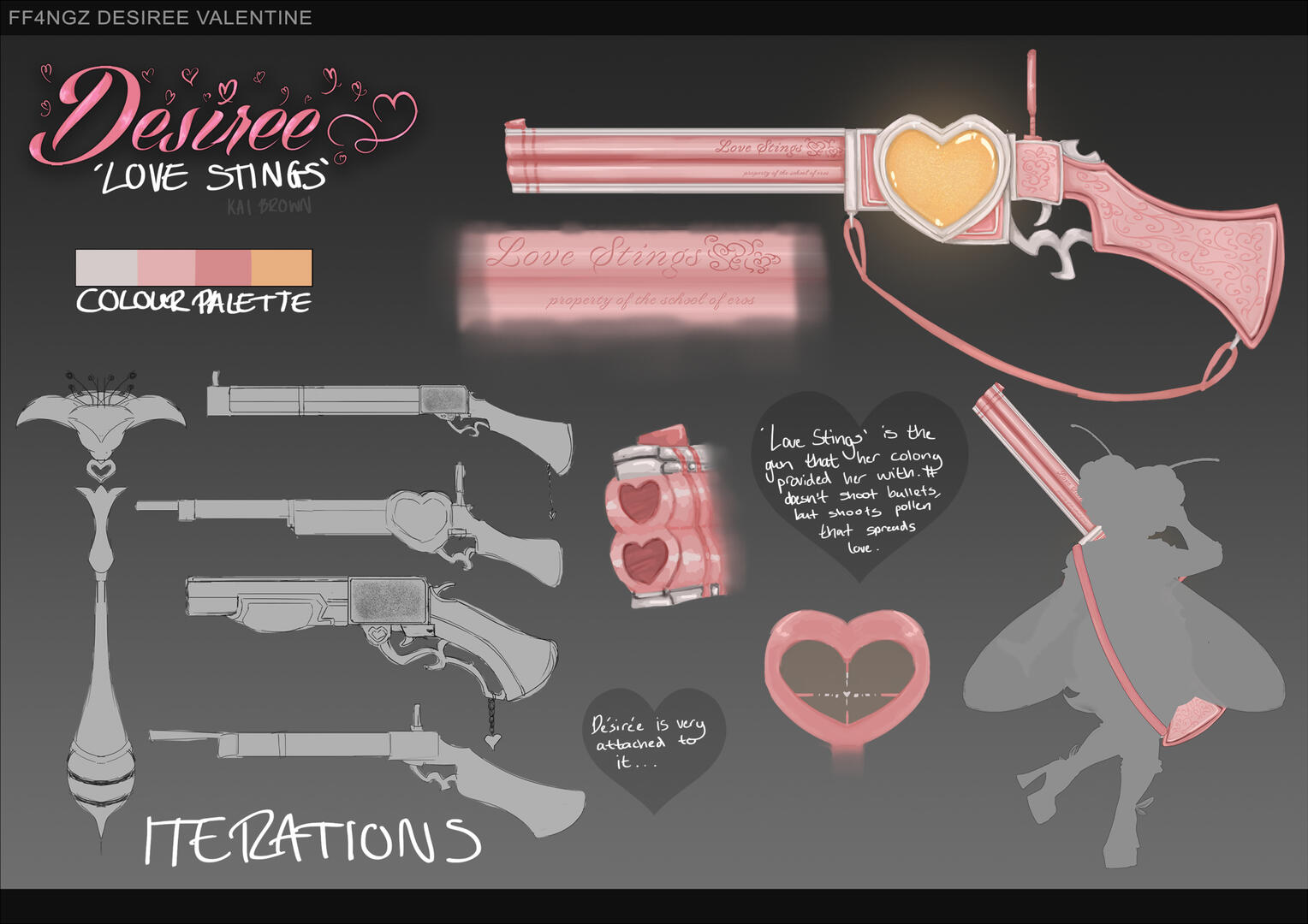 Prop sheet of 'Love Stings', her equivalent to Cupid's bow and arrows.
