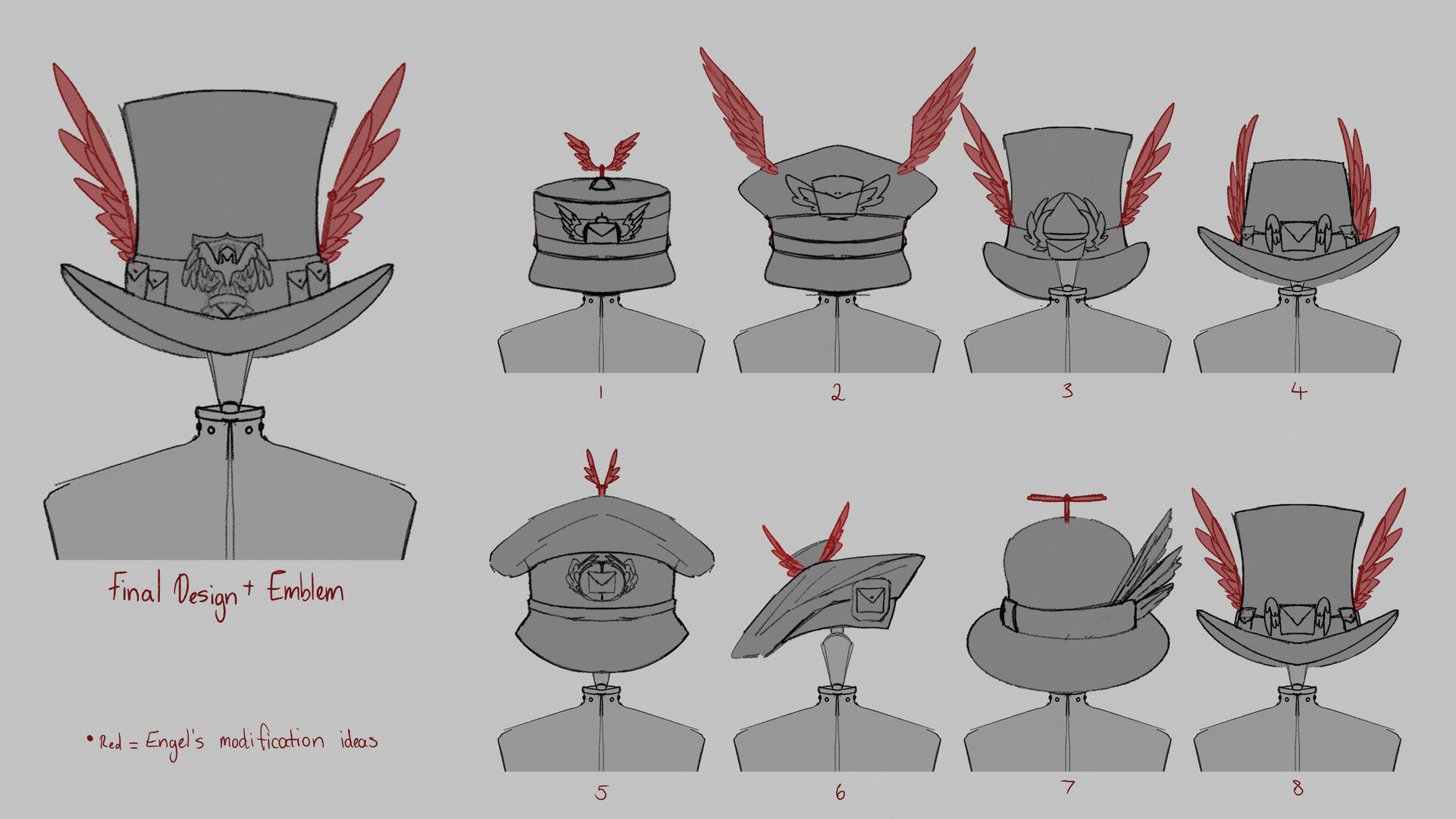 More uniform ideation, focusing on the hat specifically.
